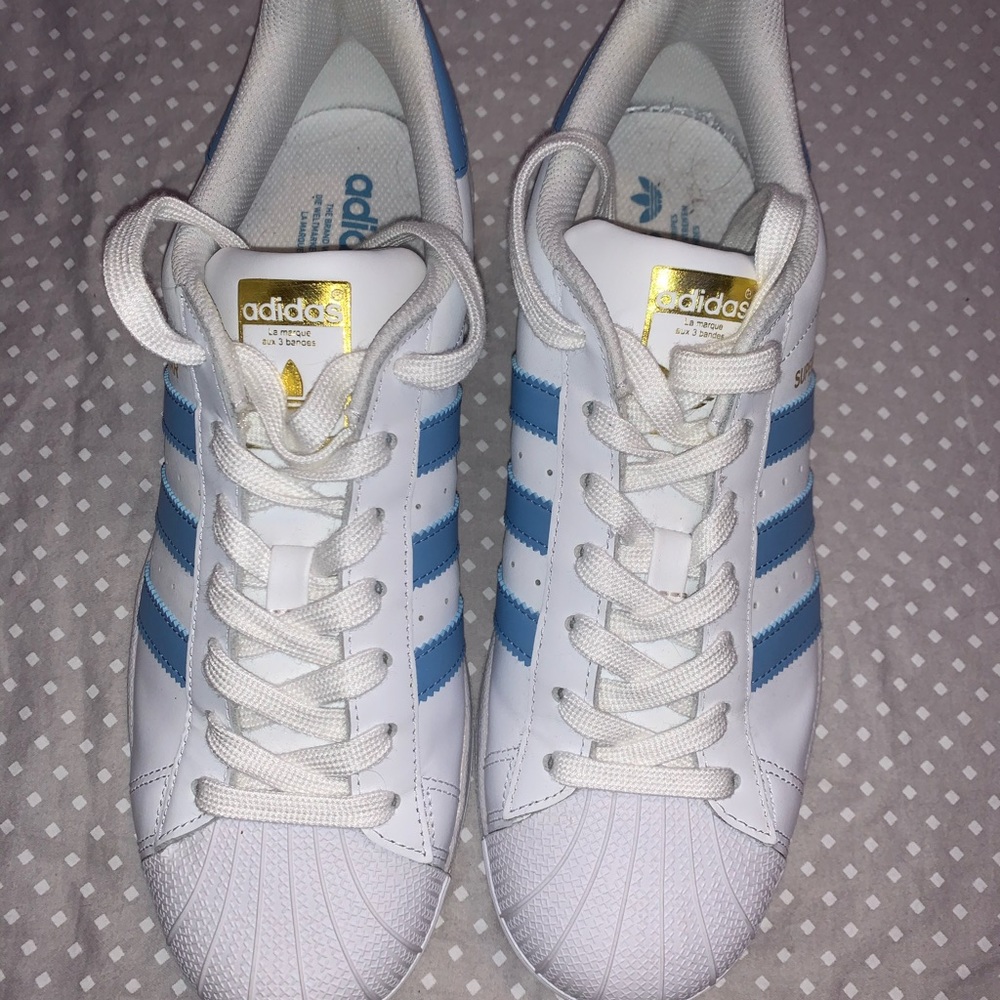 Light Blue Adidas Superstars